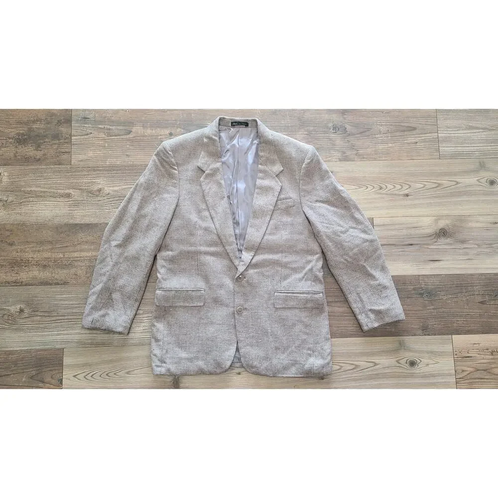 Neutral Silk Woven Tweed  2 Button Sport Jacket Coat Mens 40R Old Money Timeless